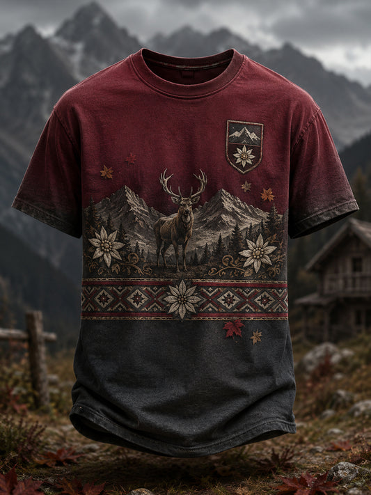 Herren-Casual-T-Shirt im österreichischen Landhausstil mit Kunstdruck
