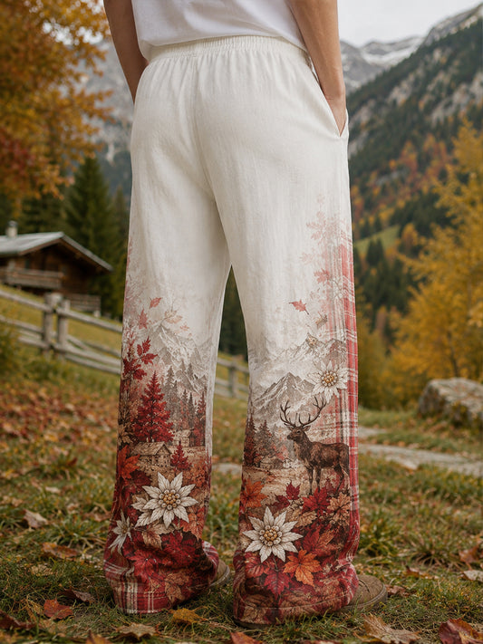 Herren-Hose im österreichischen Landhausstil mit Kunstdruck, lässig geschnitten