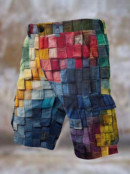 Retro bunte Kurzhose mit geometrischem Druck für Männer