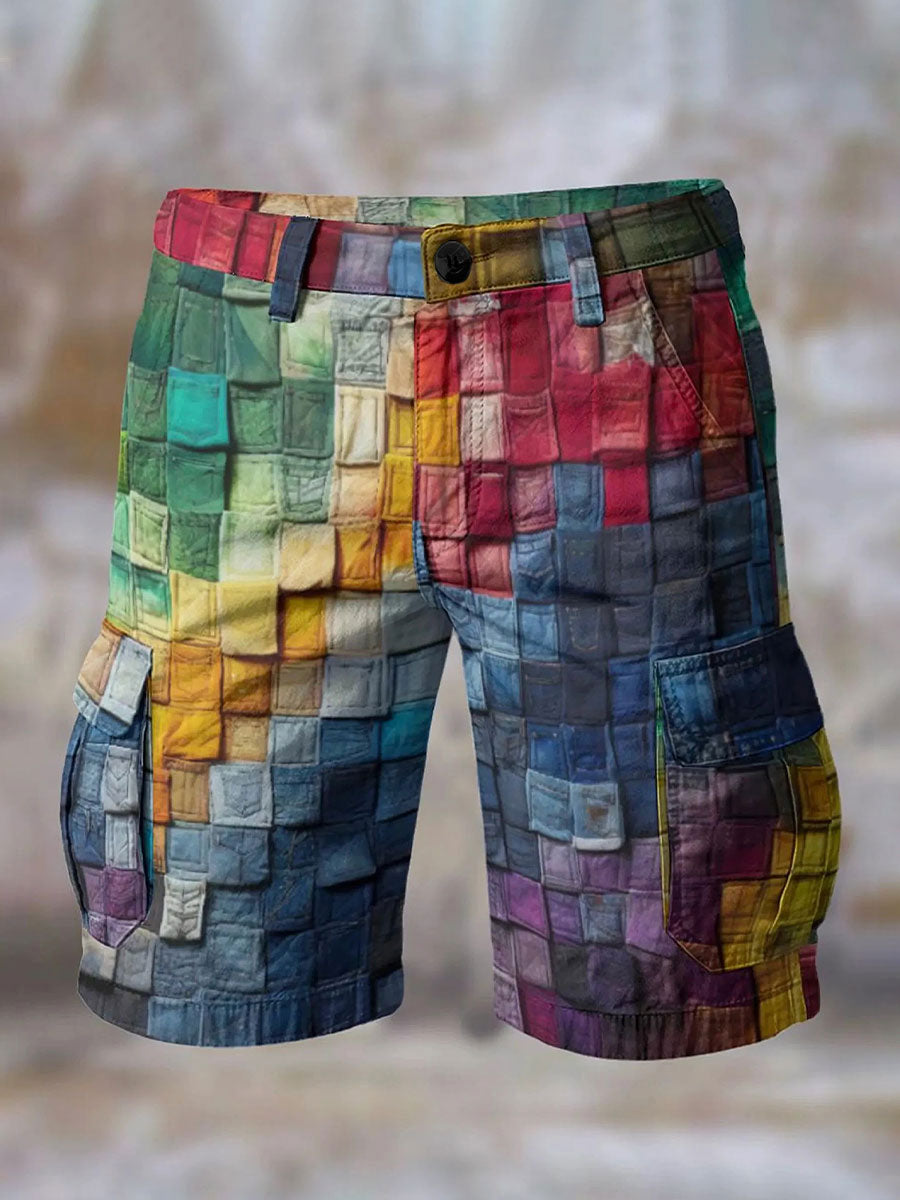 Retro bunte Kurzhose mit geometrischem Druck für Männer
