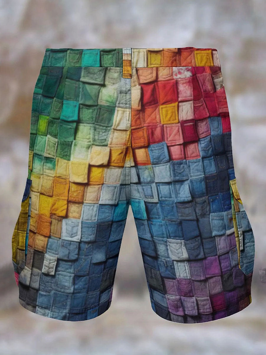 Retro bunte Kurzhose mit geometrischem Druck für Männer