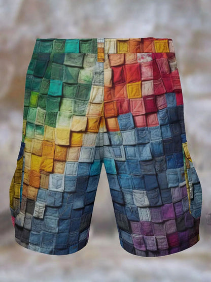 Retro bunte Kurzhose mit geometrischem Druck für Männer