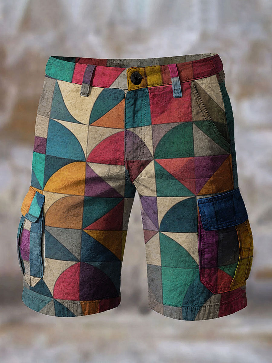 Herren-Shorts im Retro-Stil mit farbenfrohem geometrischem Muster