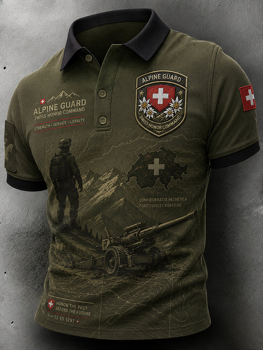 Herren-Poloshirt mit kurzen Ärmeln und Camouflage-Print im Militärstil
