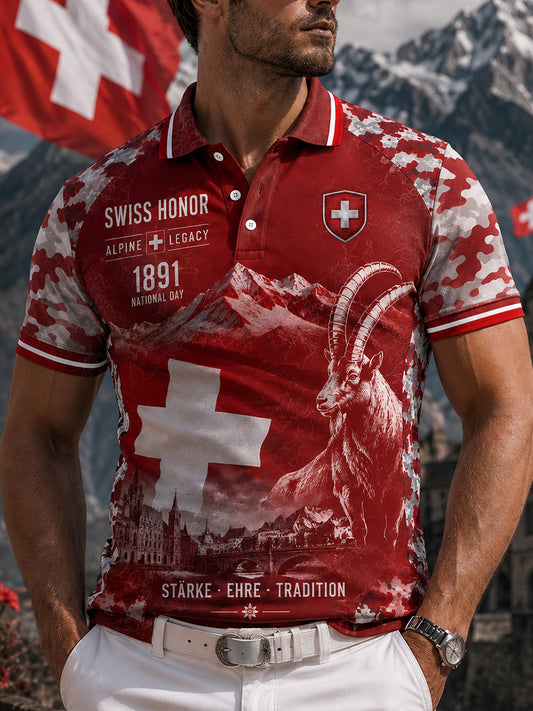 Grafisches Kurzarm-Poloshirt zur Feier des Nationalfeiertags der Männer
