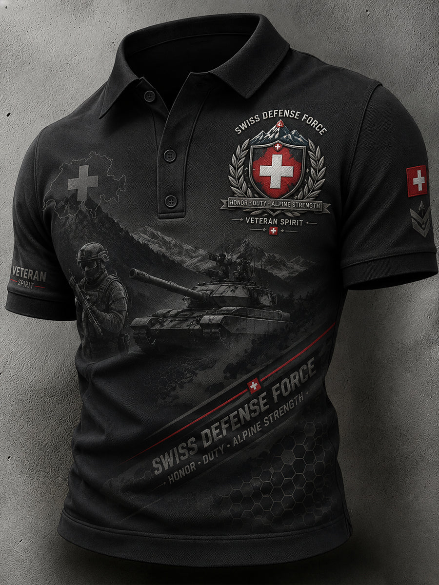 Herren-Poloshirt mit kurzen Ärmeln und Camouflage-Print im Militärstil