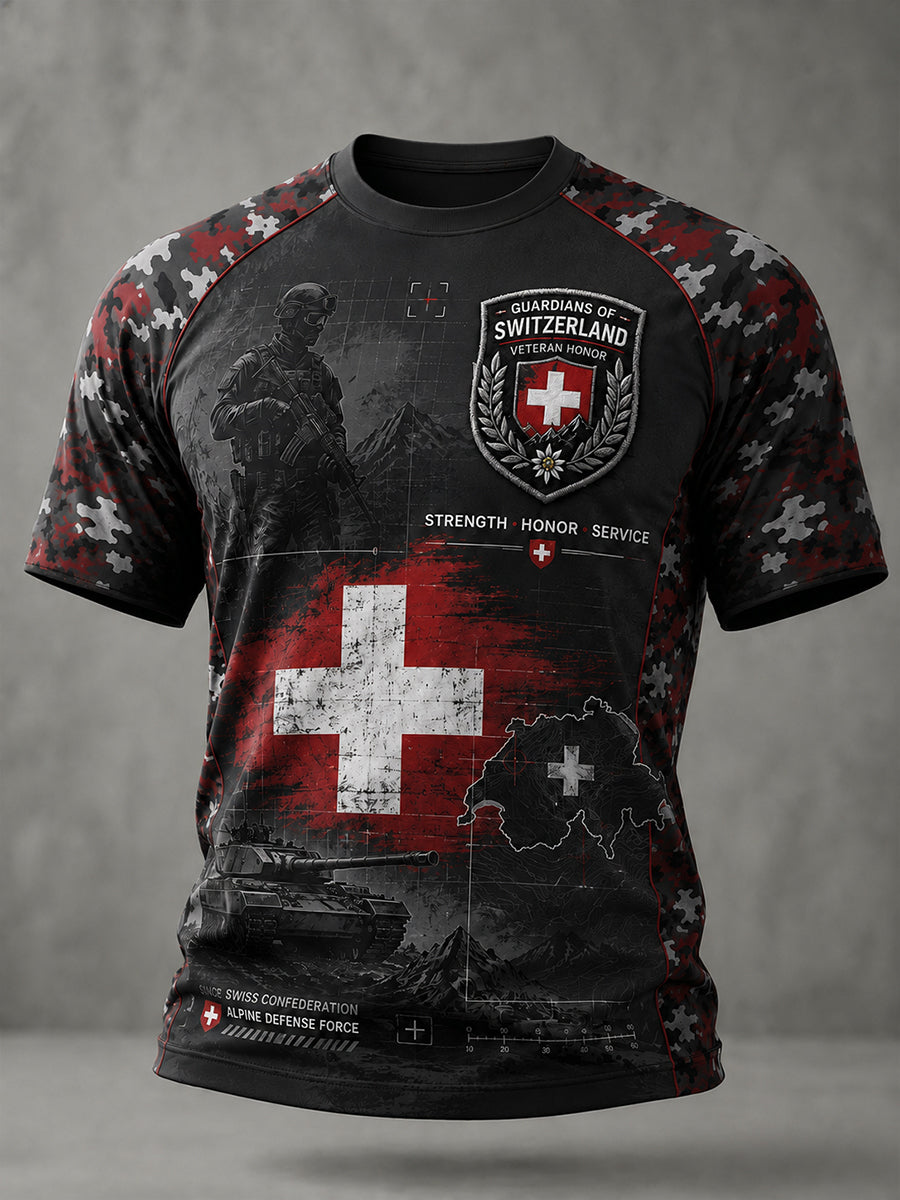 Herren-Poloshirt mit kurzen Ärmeln und Camouflage-Print im Militärstil