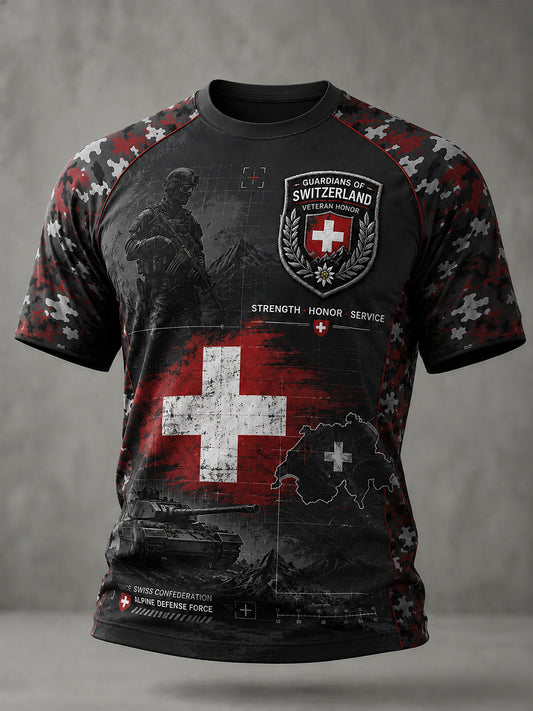 Herren-Poloshirt mit kurzen Ärmeln und Camouflage-Print im Militärstil