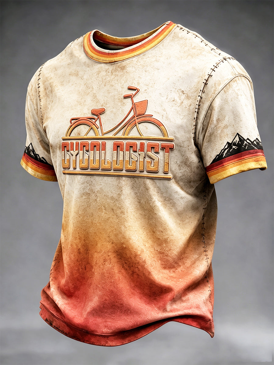 Herren Retro Deutsches Fahrrad-Steigung druck Freizeit-T-Shirt
