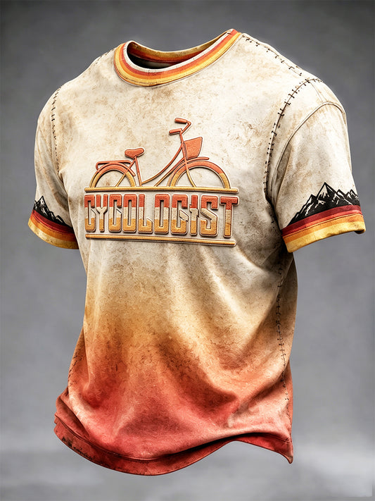 Herren Retro Deutsches Fahrrad-Steigung druck Freizeit-T-Shirt
