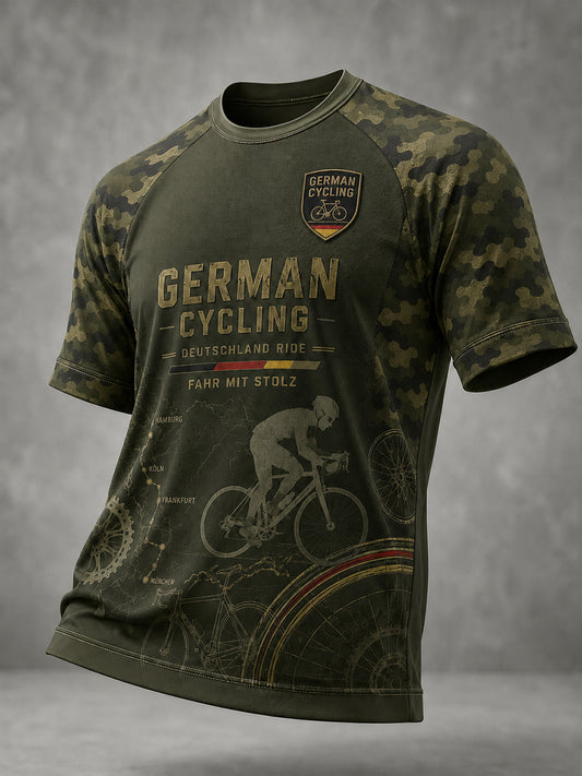 Herren-Raglan-T-Shirt mit kurzen Ärmeln und Fahrrad-Motiv-Print