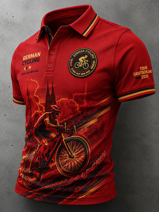 Herren-Poloshirt mit kurzen Ärmeln und Fahrradmotiv-Print