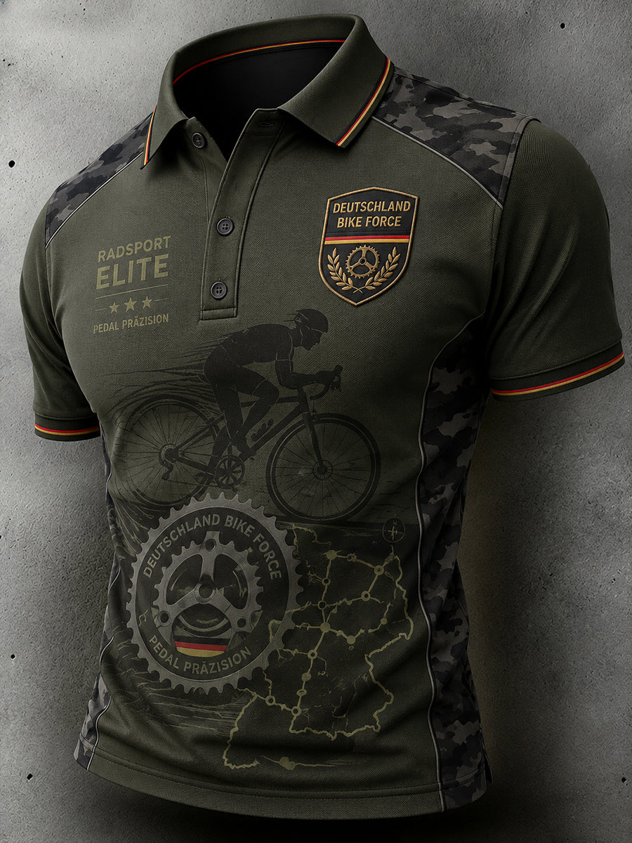 Herren-Poloshirt mit kurzen Ärmeln und Fahrradmotiv-Print