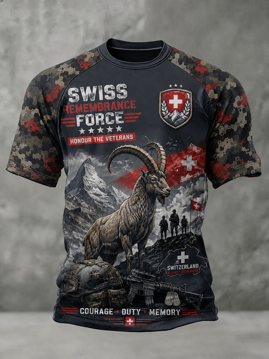 Herren-Raglan-T-Shirt mit kurzen Ärmeln und Camouflage-Print im Militärstil