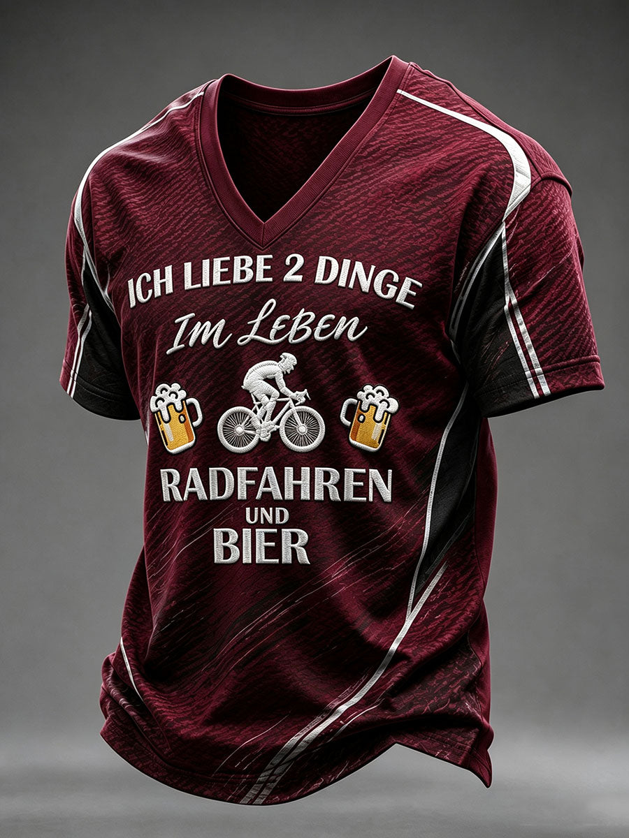 Herren ICH LIEBE 2 DINGE Im Leben RADFAHREN UND BIER V-Ausschnitt T-Shirt