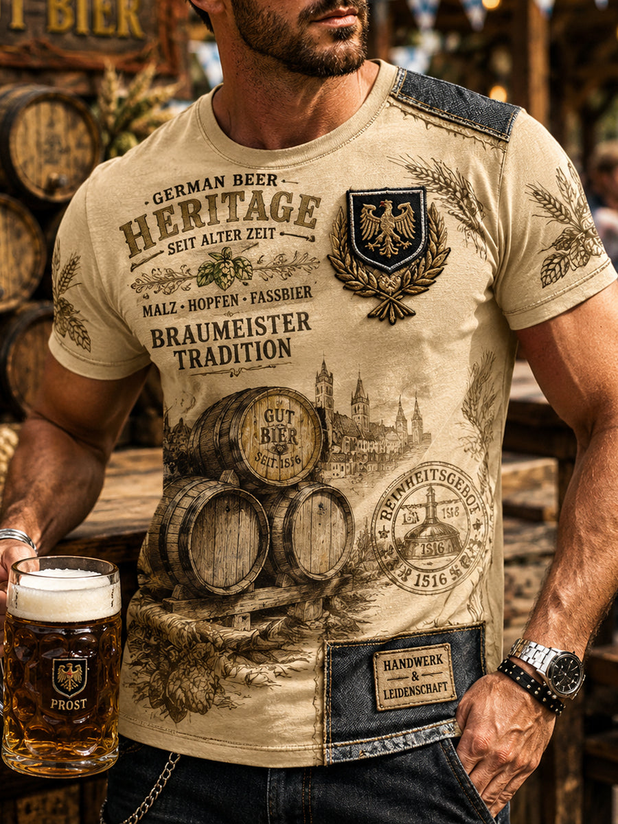 Kurzarm-T-Shirt für Männer mit Vintage-Bier-Themen-Print