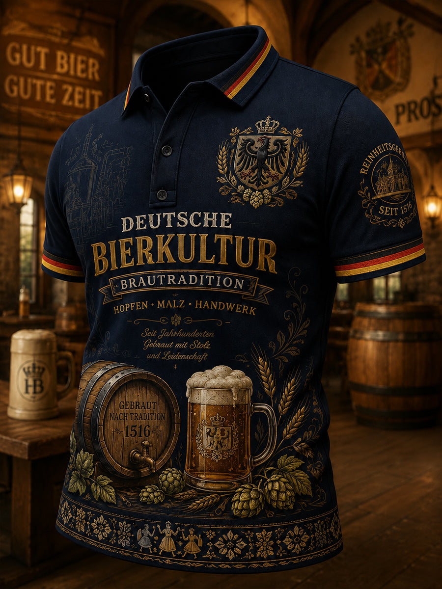 Kurzärmliges Herren-Polos hirt mit Vintage-Bier-Themen-Print