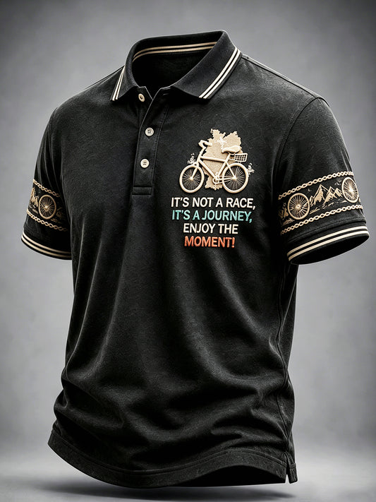 Herren schwarzes deutsches Radsport-Print-Polo-Shirt