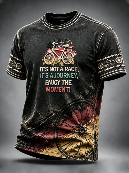 Herren Retro Schwarz Deutsch Radfahren Graffiti Print Casual T-Shirt