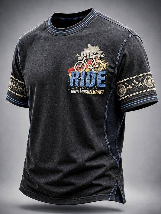 Herren-Radsport-Patchwork-Print-T-Shirt