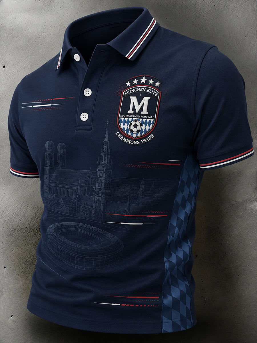Herren-Poloshirt mit kurzen Ärmeln und Fußballmotiv