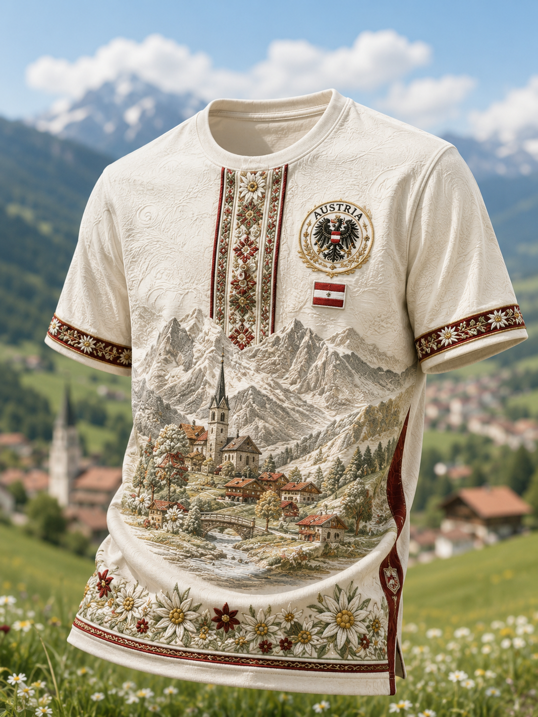 Herren-T-Shirt mit kurzen Ärmeln im österreichischen Landhausstil