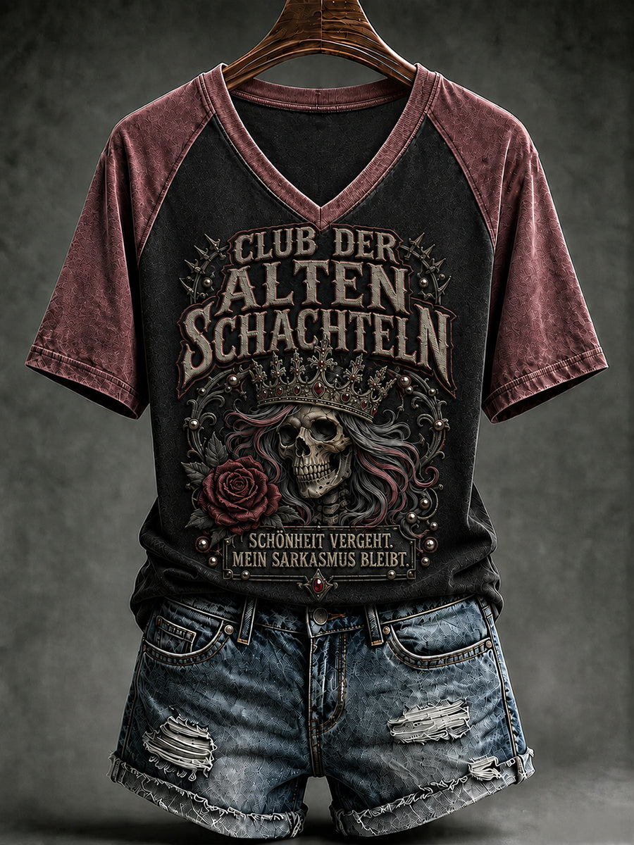 Frauen Lustiges Slogan Print V-Ausschnitt T-Shirt