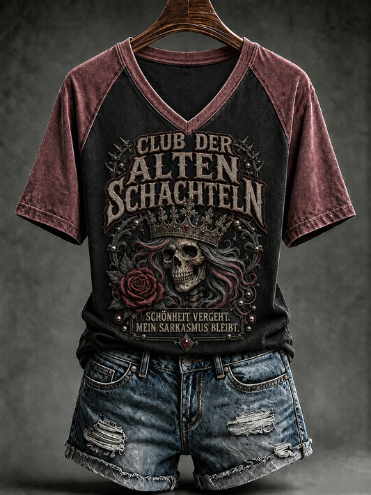 Frauen Lustiges Slogan Print V-Ausschnitt T-Shirt