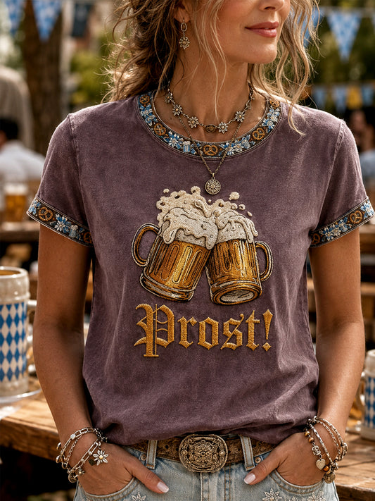 Frauen Oktoberfest Prost! Bedrucktes Freizeit-T-Shirt