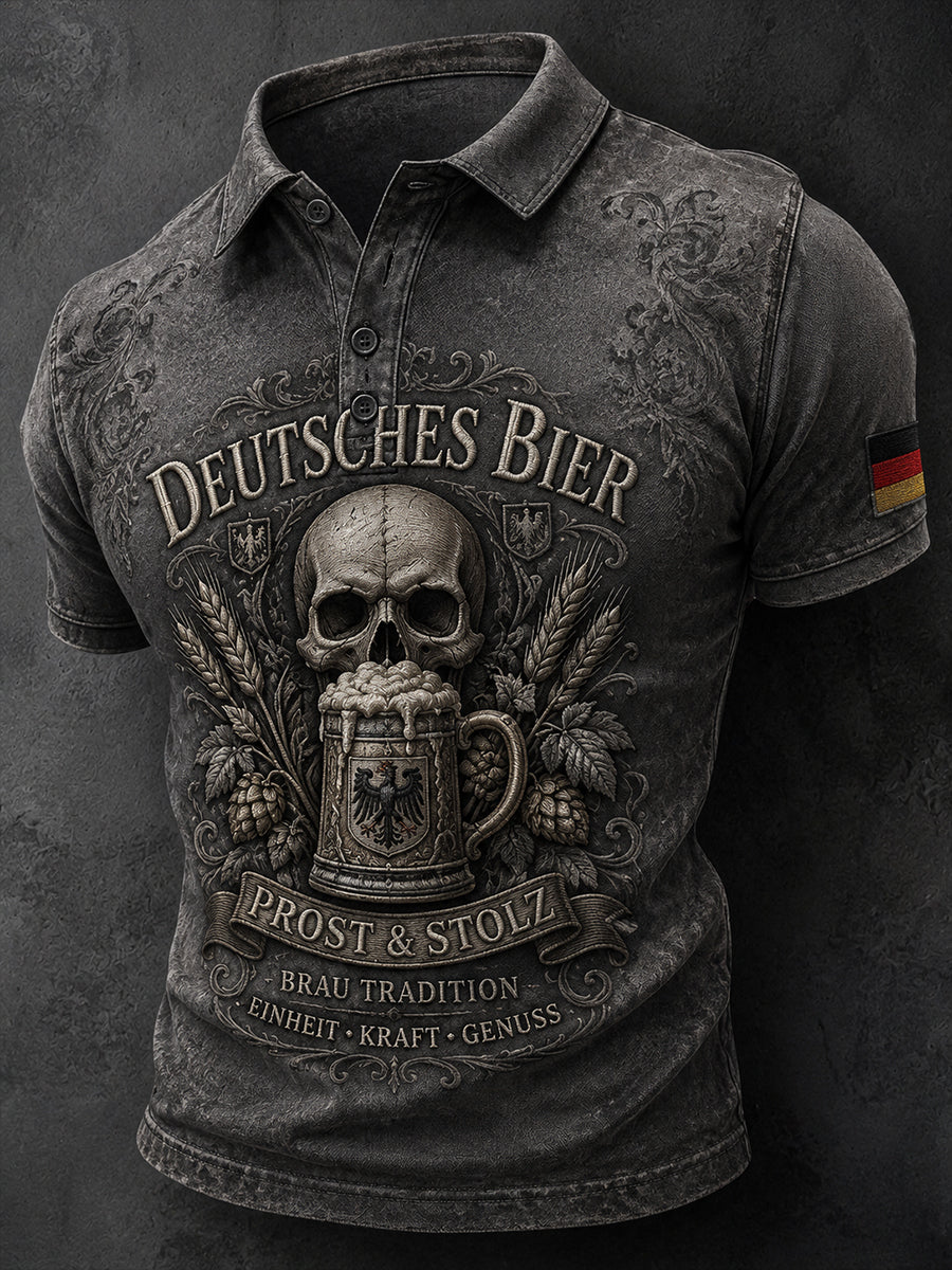 Herren-Poloshirt mit kurzen Ärmeln und Vintage-Schriftzug-Print