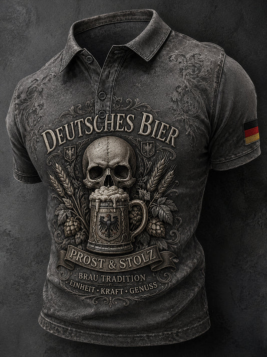 Herren-Poloshirt mit kurzen Ärmeln und Vintage-Schriftzug-Print