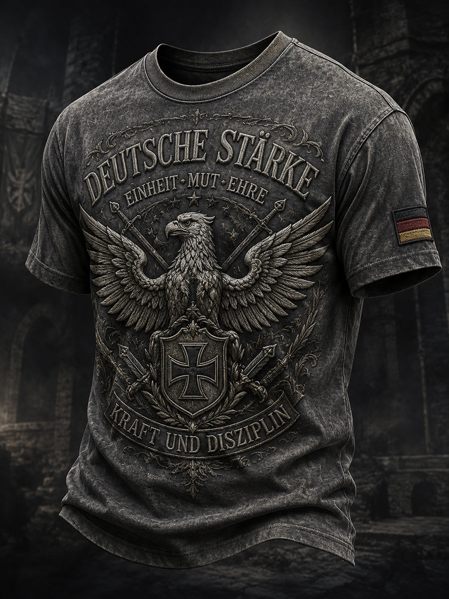 Herren-T-Shirt mit kurzen Ärmeln und Vintage-Schriftzug-Print