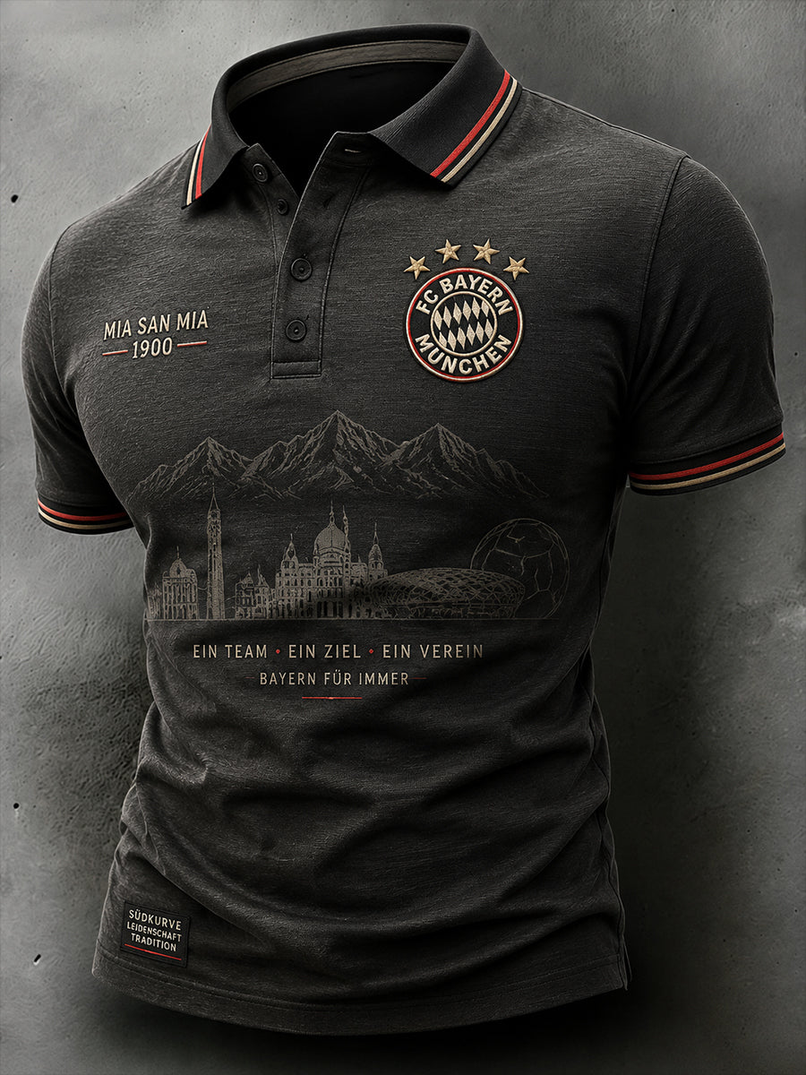 Herren-Poloshirt mit kurzen Ärmeln und Fußballmotiv