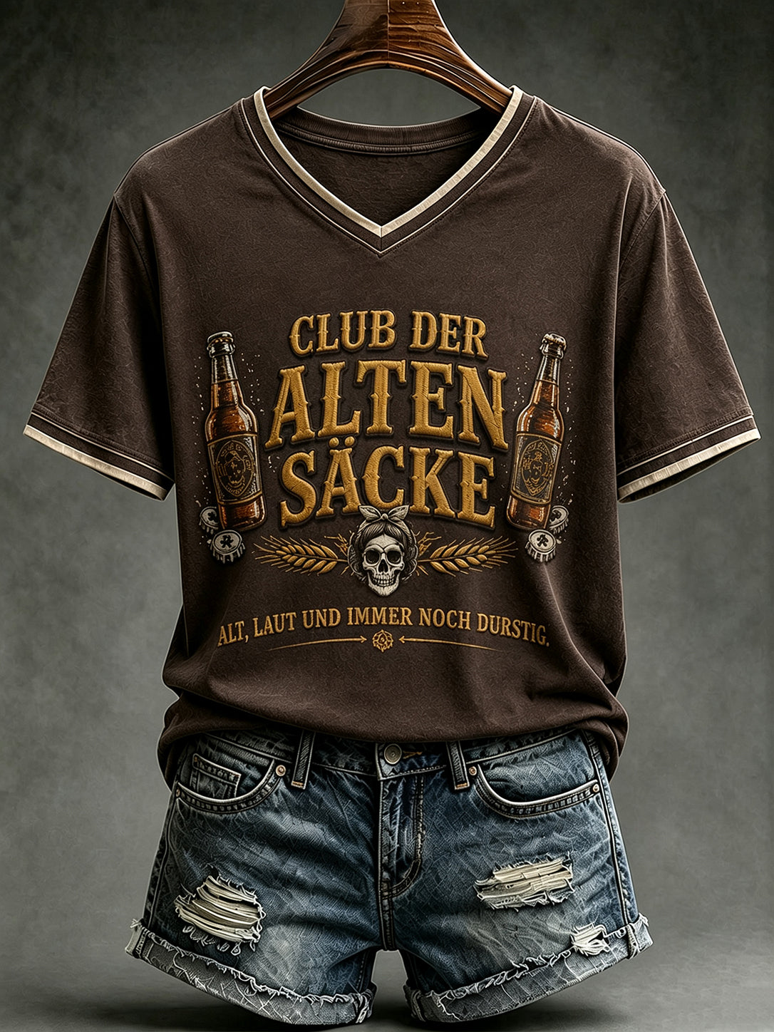 Frauen-T-Shirt mit witzigem Slogan-Print und V-Ausschnitt