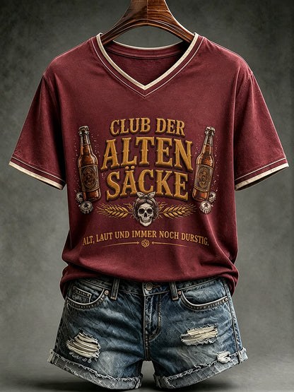 Frauen-T-Shirt mit witzigem Slogan-Print und V-Ausschnitt
