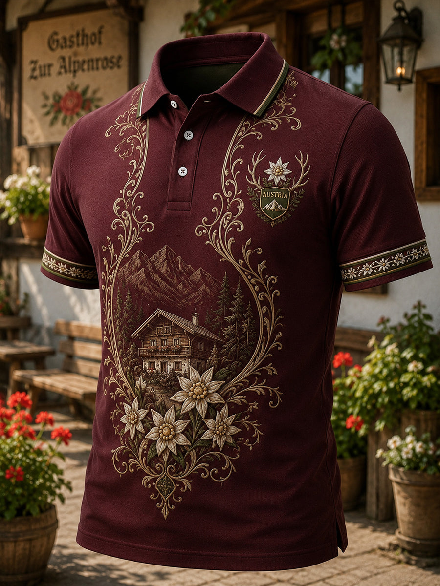 Herren-Polo mit Kunstdruck im österreichischen Landhausstil
