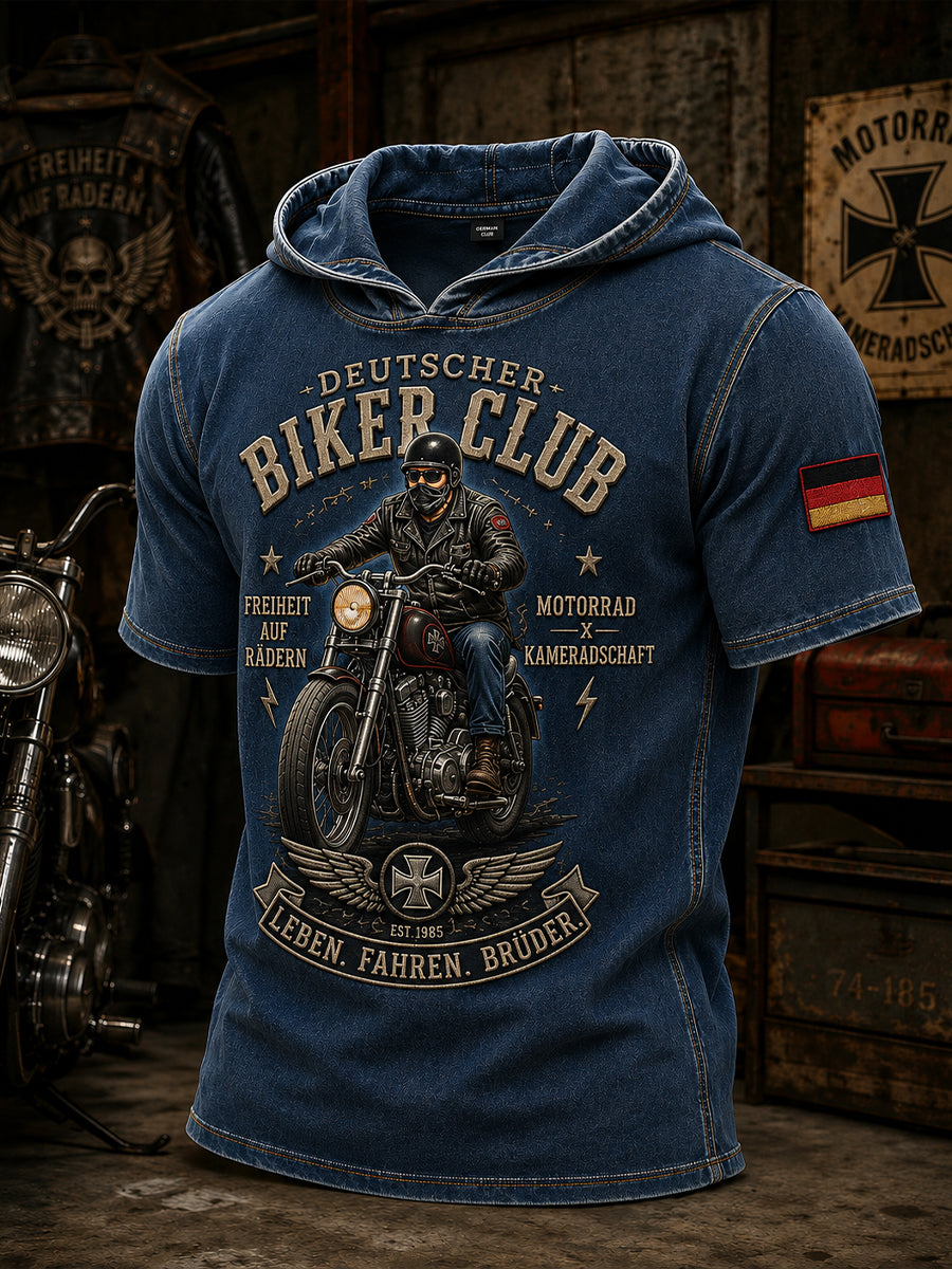 Herren-Kapuzenpullover mit kurzen Ärmeln und Vintage-Schriftzug-Print