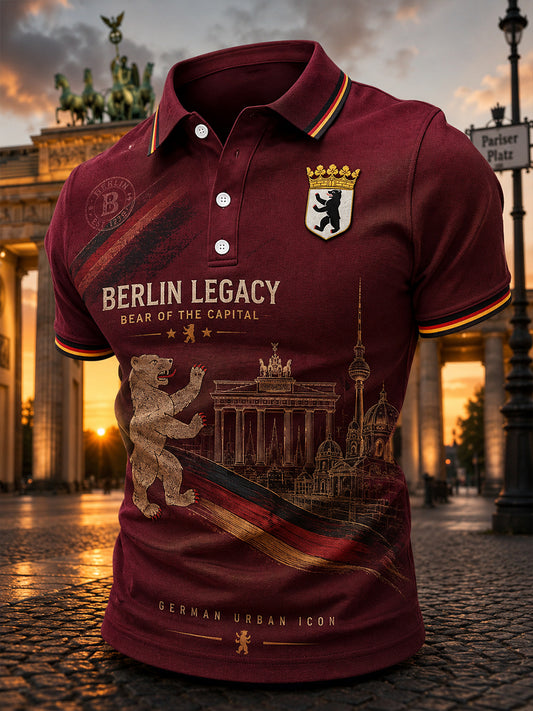Herren-Poloshirt mit kurzen Ärmeln und urbanem, erinnerungsträchtigem Grafikdruck