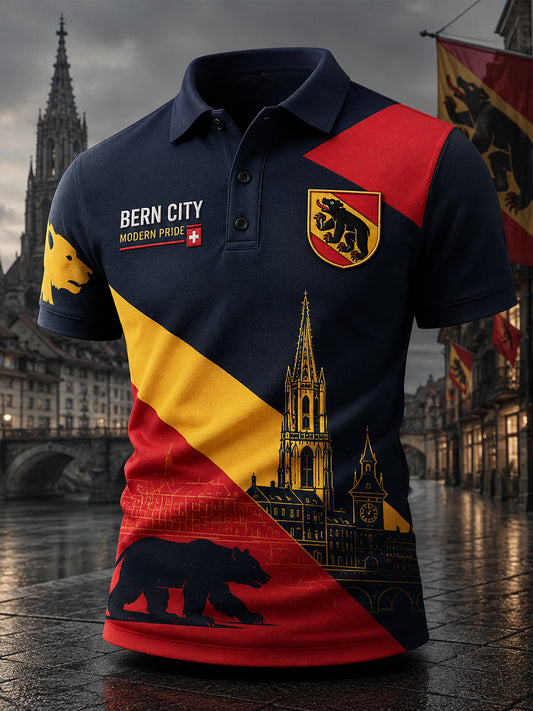 Kurzärmliges Polos hirt des Mannes mit City-Souvenir-Grafik druck
