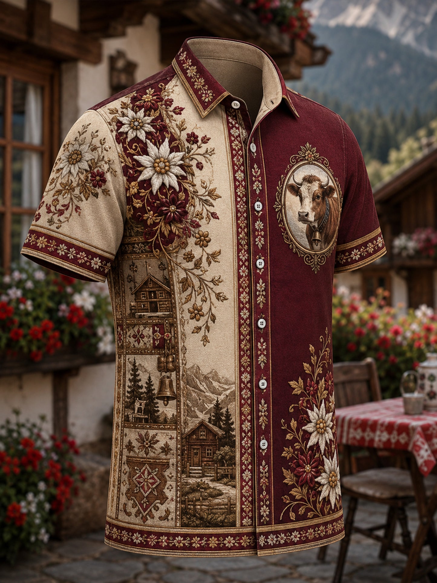 Herren-Landhausstil-Hemd mit Kunstdruck, lässig