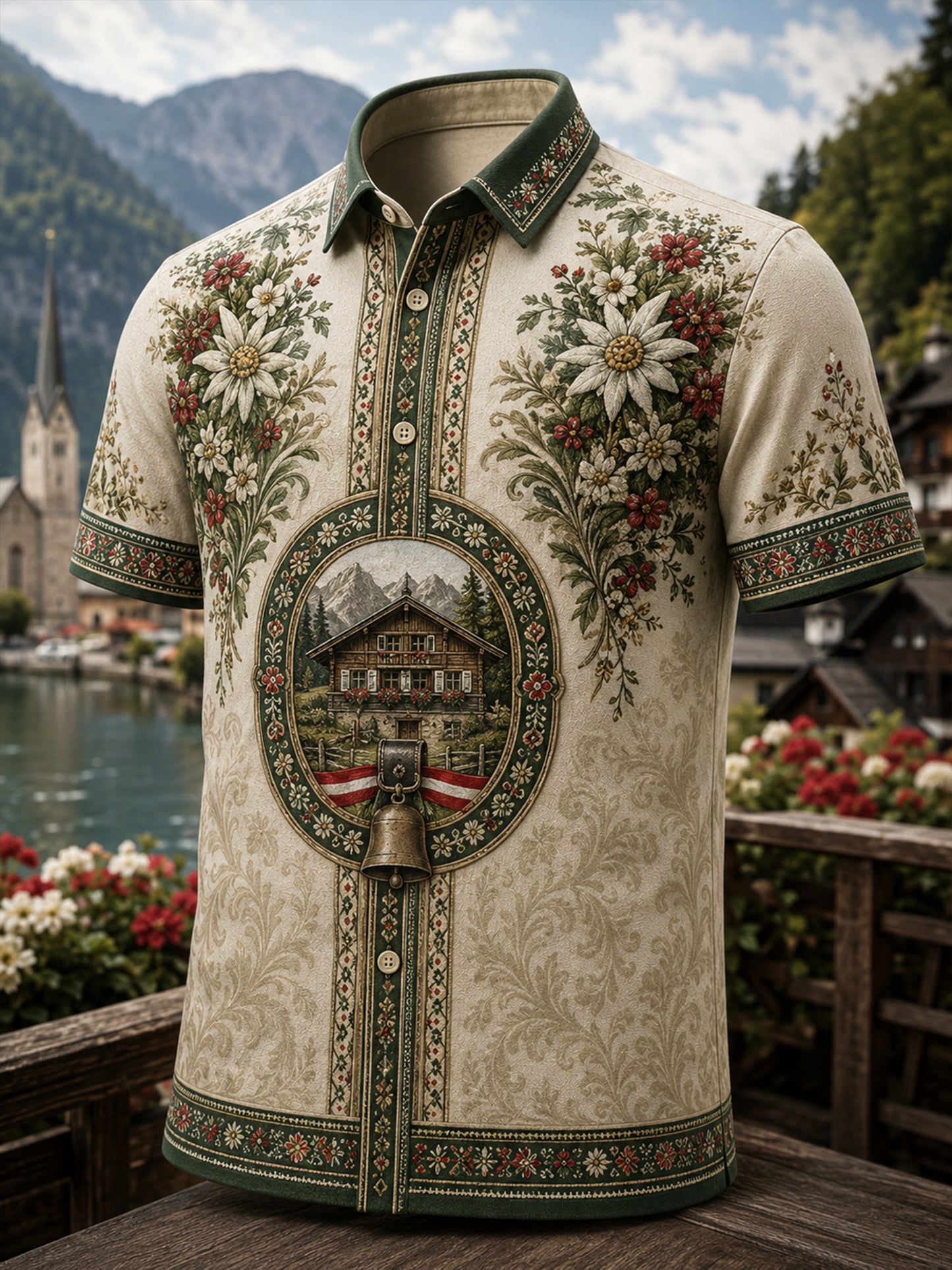 Herren-Landhausstil-Hemd mit Kunstdruck, lässig