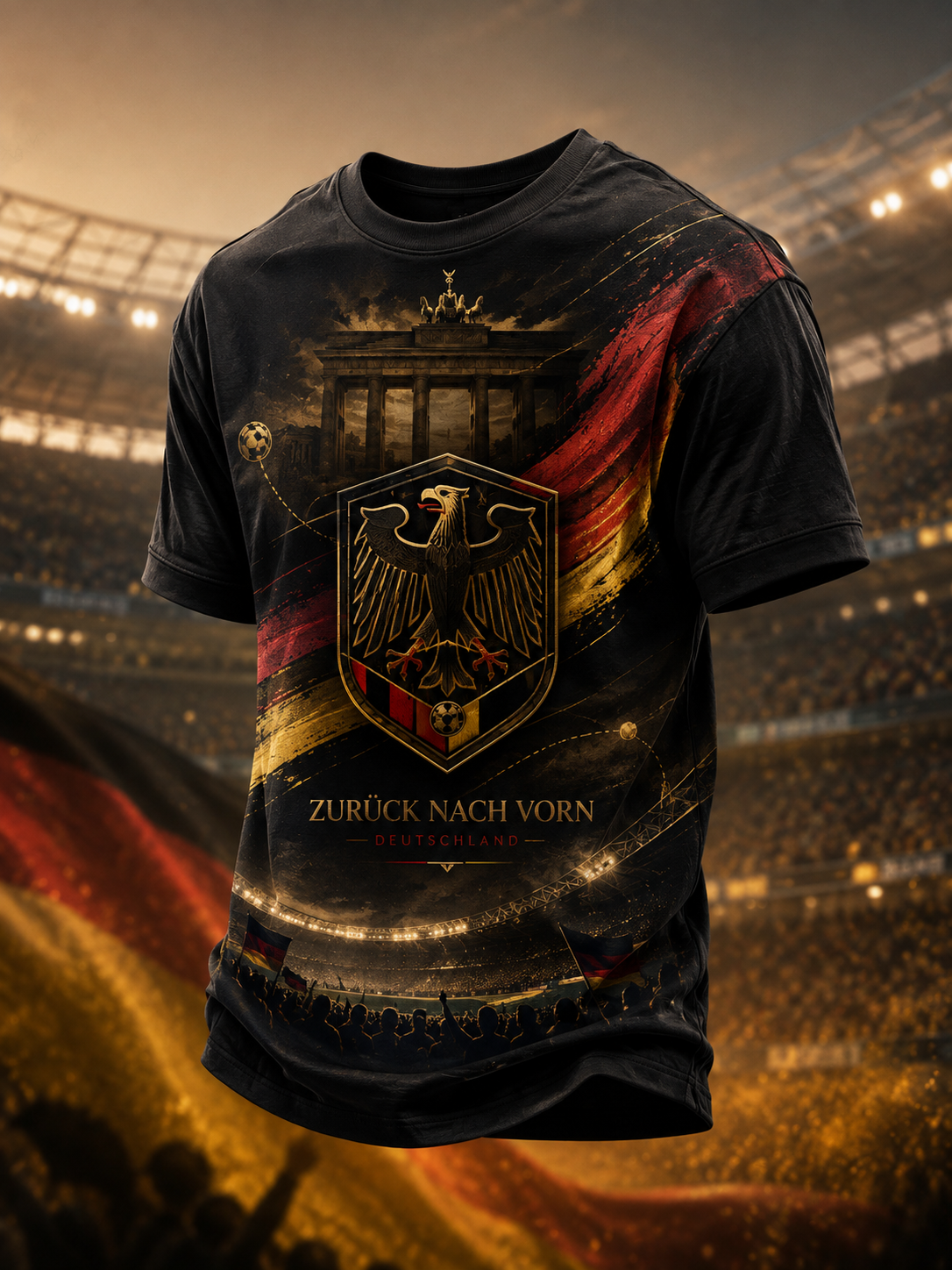 Herren-T-Shirt mit kurzen Ärmeln im Fußball-Design, Deutschland