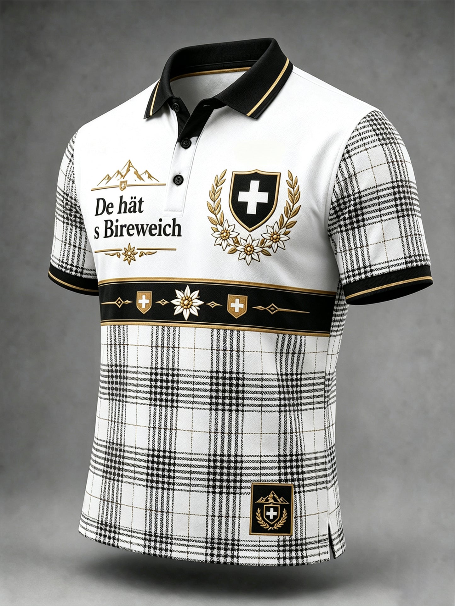 Herren-Polo mit Schweizerdeutschem Spruch, Serie Kulturelles Element, Kunstdruck