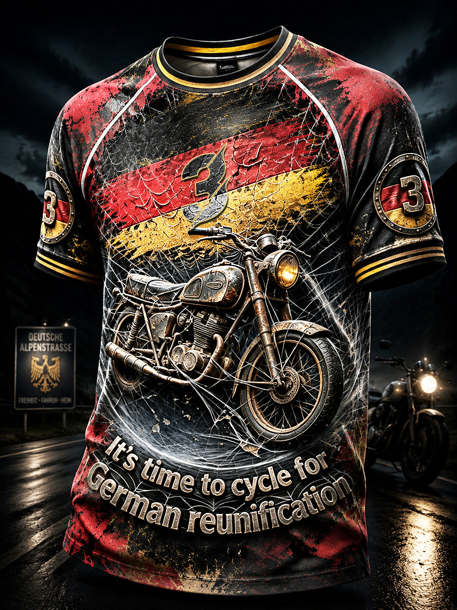 Herren deutsche Flagge Unity Day Motorrad Graffiti Print Cooles T-Shirt