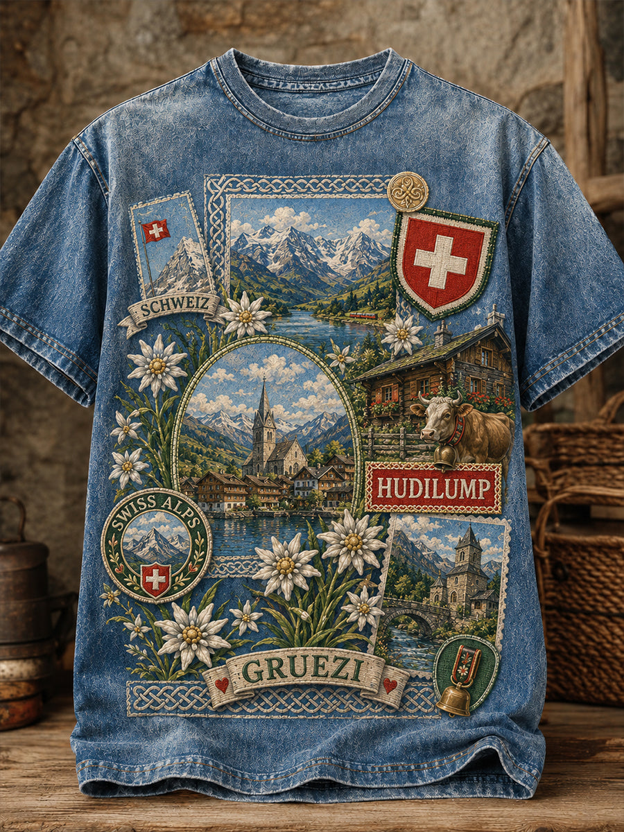 Schweizer deutsche Slogan-Serie für Männer Kulturelles Element Kunstdruck T-Shirt