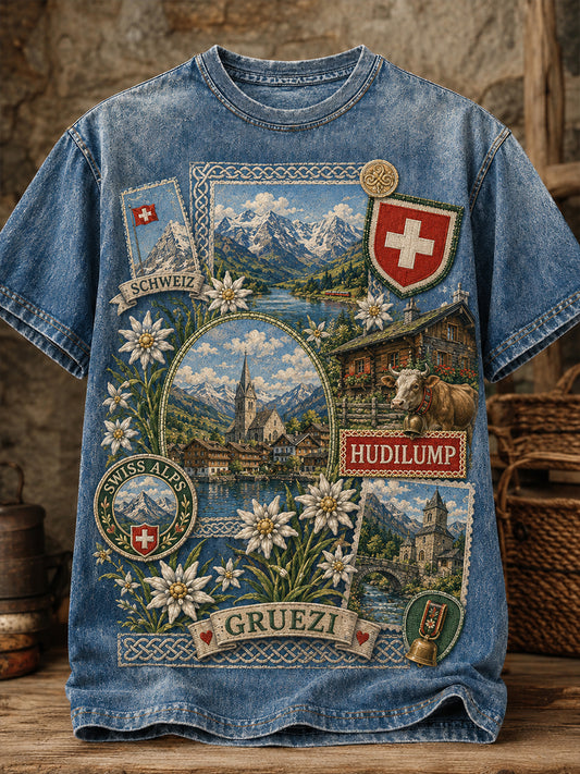 Schweizer deutsche Slogan-Serie für Männer Kulturelles Element Kunstdruck T-Shirt