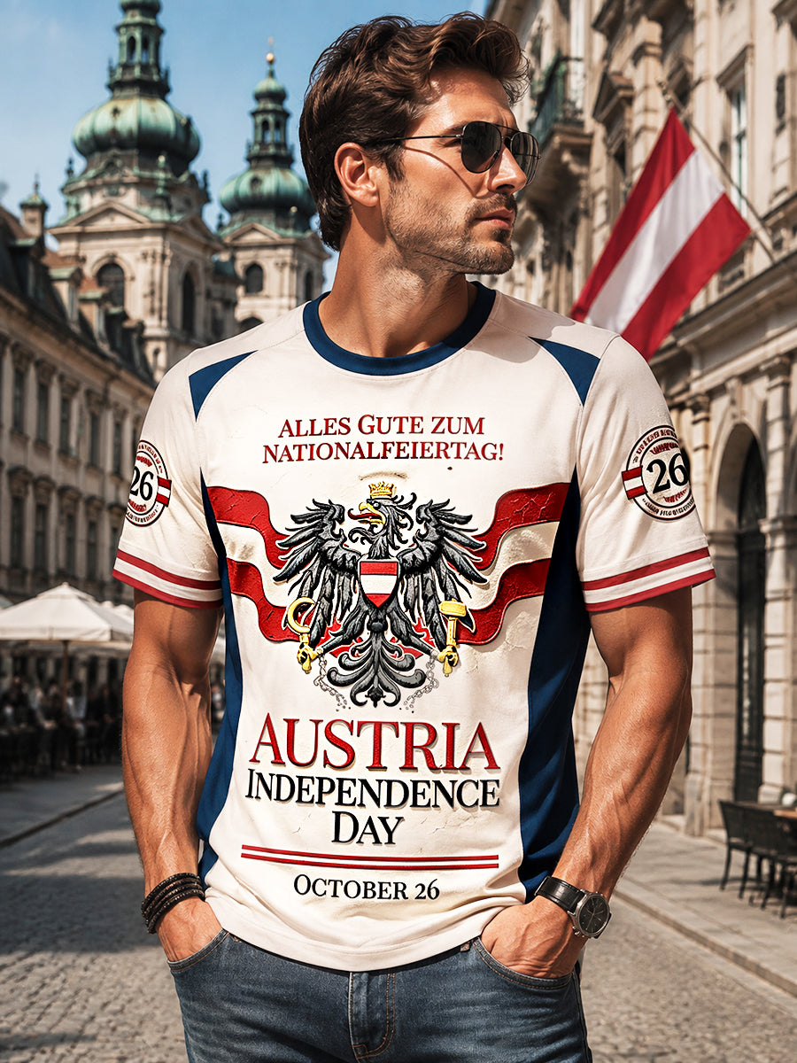 Herren Österreichi scher National feiertag Patchwork Print Casual T-Shirt