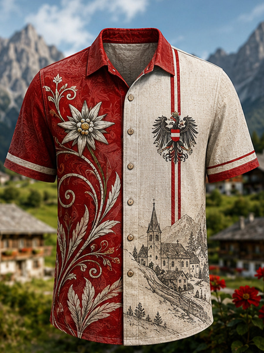 Herren-Hemd im österreichischen Landhausstil mit Kunstdruck, lässig, Kurzarm