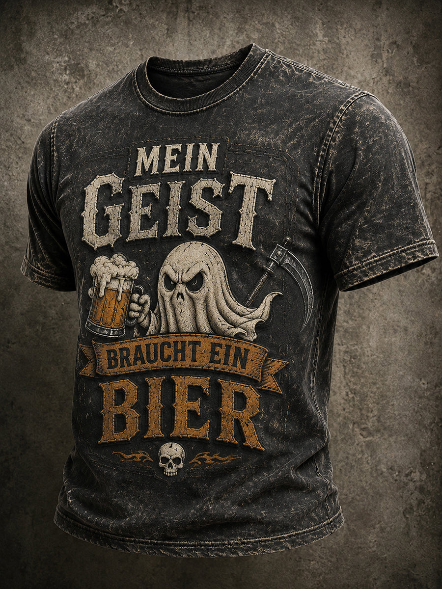 Lustiges Herren-T-Shirt mit Halloween-Print und kurzen Ärmeln