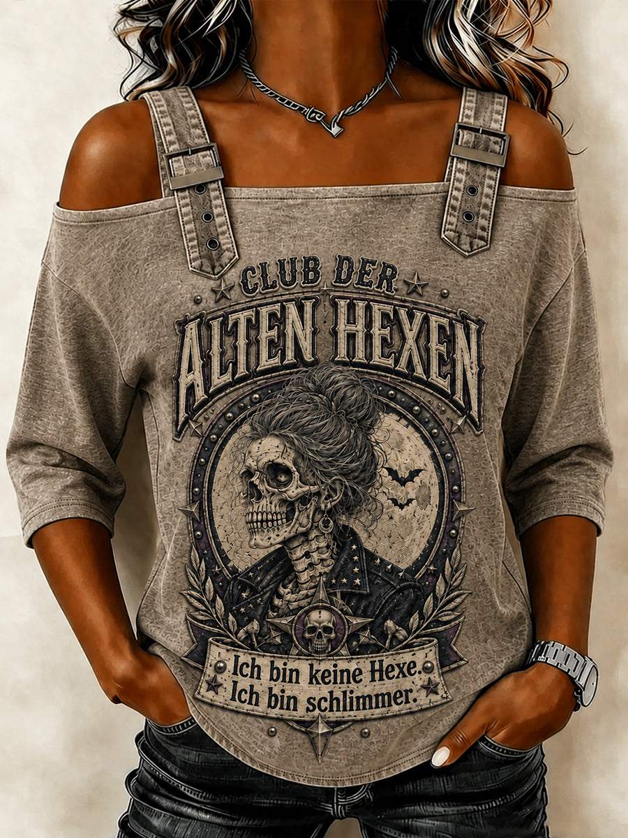 Frauen Lustiges Halloween Print 3/4 Ärmel T-Shirt
